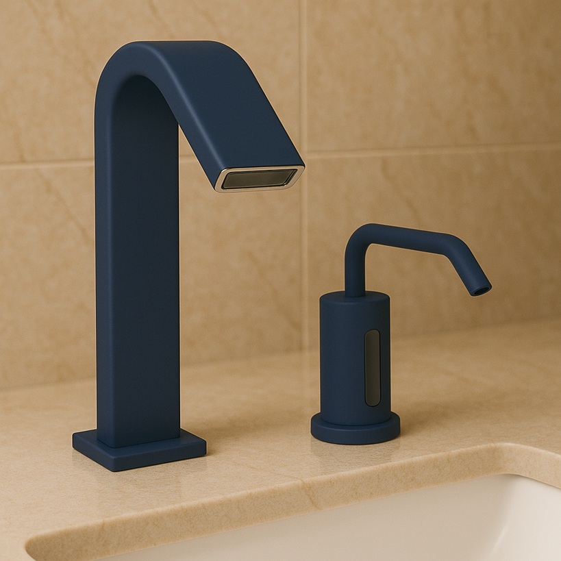 Automatic sensor faucet with brushed metal body and solid brass core